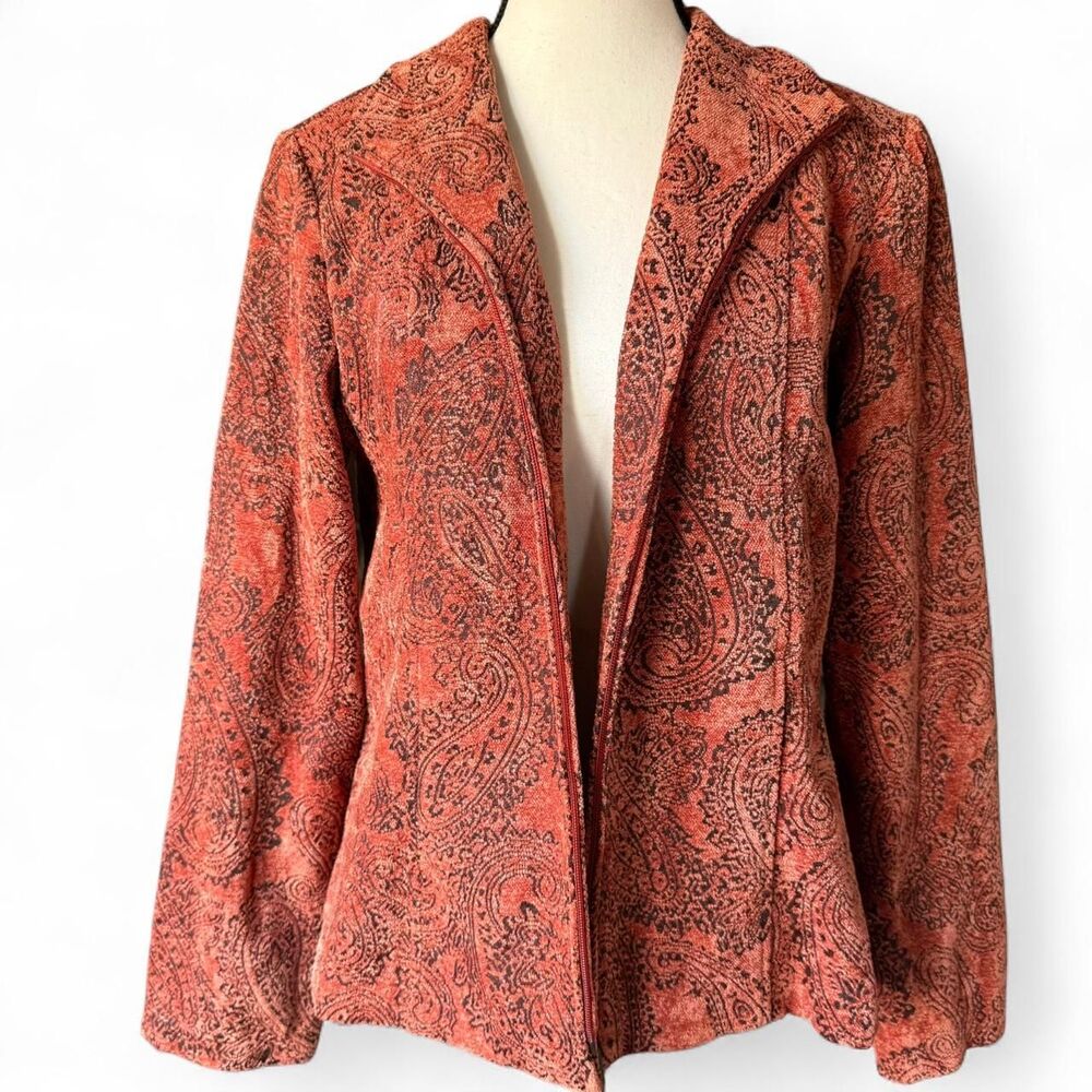 Dressbarn Women's Orange paisley print tapestry jacket Size M
